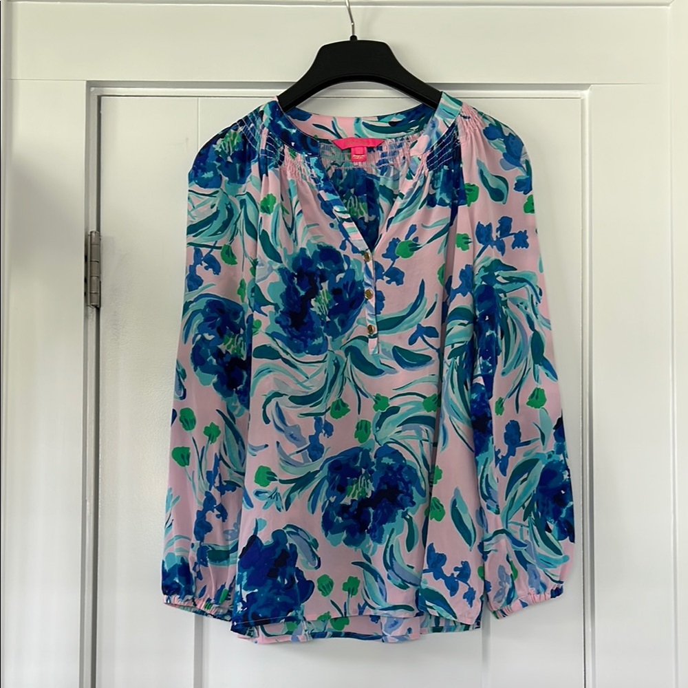 Lilly Pulitzer Elsa Silk Top Peony Print, Size Small